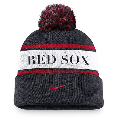 Men's Nike Navy Boston Red Sox Team Stripe Peak Cuffed Knit Hat with Pom