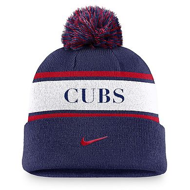 Men's Nike Royal Chicago Cubs Team Stripe Peak Cuffed Knit Hat with Pom