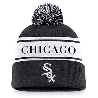 Men's Nike Black Chicago White Sox Team Stripe Peak Cuffed Knit Hat with Pom