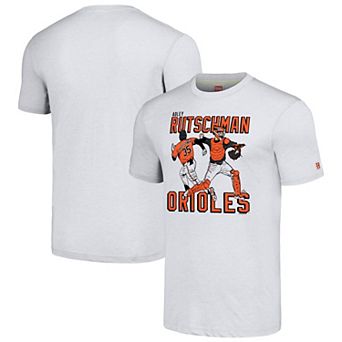 Men's Homage Adley Rutschman Gray Baltimore Orioles Caricature Player Tri-Blend T-Shirt