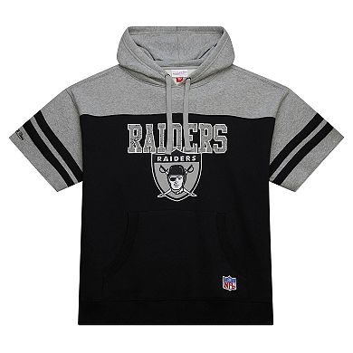 Men's Mitchell & Ness Black Oakland Raiders Gridiron Classics Off Field Vintage Logo Short Sleeve Pullover Hoodie