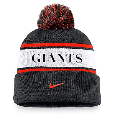 Men's Nike Black San Francisco Giants Team Stripe Peak Cuffed Knit Hat with Pom