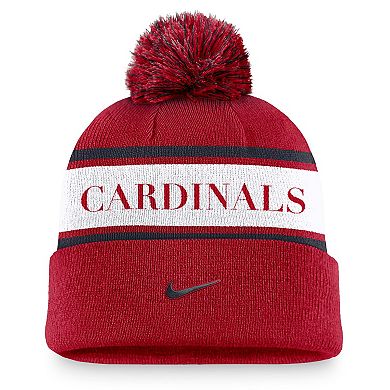 Men's Nike Red St. Louis Cardinals Team Stripe Peak Cuffed Knit Hat with Pom