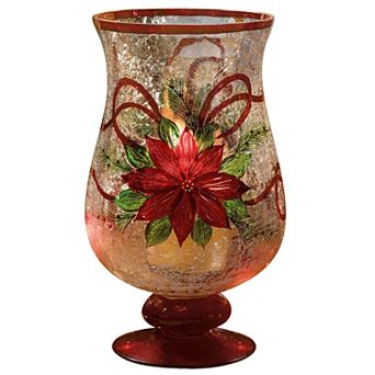 Brylanehome Holiday Hand-painted Poinsettia Hurricane