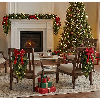BrylaneHome Pre-Lit Swags With Bows, Set Of 4