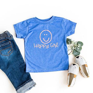 Happy Girl Smiley Face Toddler Short Sleeve Graphic Tee