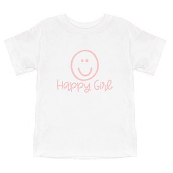 Happy Girl Smiley Face Toddler Short Sleeve Graphic Tee