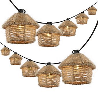 10-light Indoor/outdoor Mid-century Vintage Incandescent G40 Tiki Hut Hemp Rope Shaded String Lights