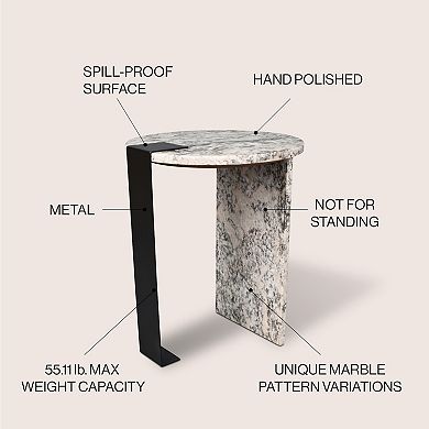 Lyra Contemporary Natural Marble/metal Handmade Round End Table