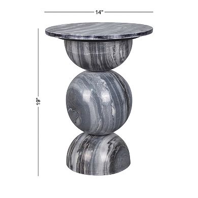 Aura Modern Natural Marble Handmade Stacked Round Pedestal End Table