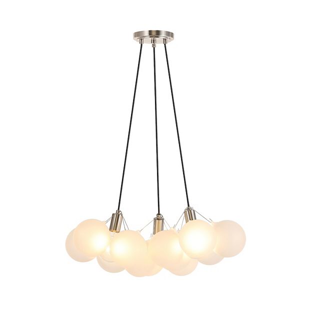 Jonathan Y Aubrey 24 3 Light Mid Century Glam Frosted Glass Orb LED Chandelier White Brushed Nickel