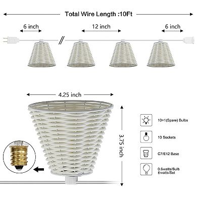 Payton 10-Light Indoor/Outdoor 10 ft. Classic Cottage LED G40 Faux-Rattan Shaded String Lights