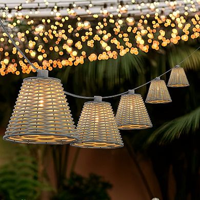 Payton 10-Light Indoor/Outdoor 10 ft. Classic Cottage LED G40 Faux-Rattan Shaded String Lights