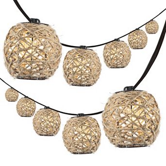 Oahu 10-light Indoor/outdoor Rustic Coastal Incandescent C7 Globe Hemp Rope Shaded String Lights