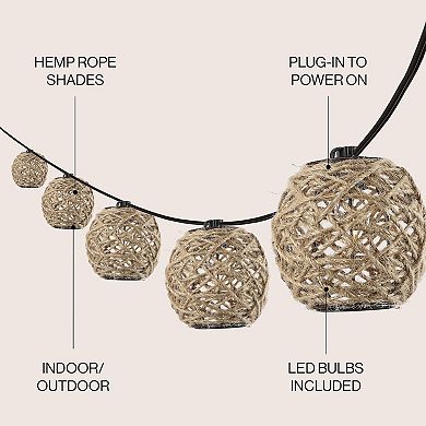 Oahu 10-light Indoor/outdoor Rustic Coastal Incandescent C7 Globe Hemp Rope Shaded String Lights