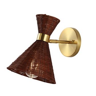 Zoey 1-light Mid-century Vintage Retro Rattan/metal Led Sconce With Adjustable Shade