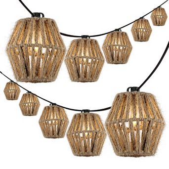 10-light Indoor/outdoor Mid-century Classic Incandescent C7 Lantern Hemp Rope Shaded String Lights