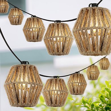 10-light Indoor/outdoor Mid-century Classic Incandescent C7 Lantern Hemp Rope Shaded String Lights