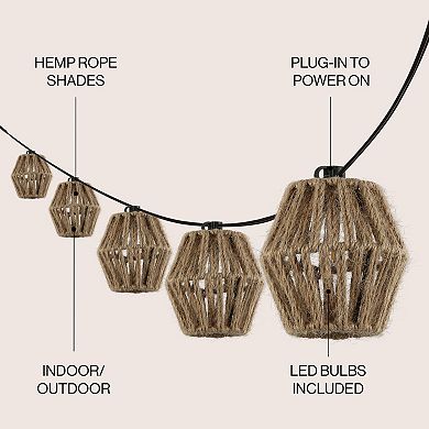 10-light Indoor/outdoor Mid-century Classic Incandescent C7 Lantern Hemp Rope Shaded String Lights