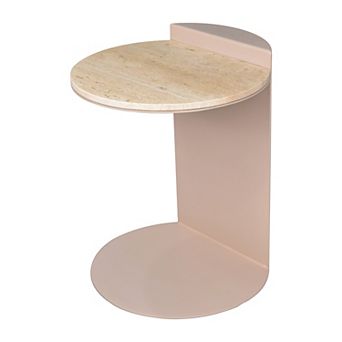 Evelyn Contemporary Natural Marble/metal Handmade C-shaped End Table