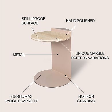 Evelyn Contemporary Natural Marble/metal Handmade C-shaped End Table