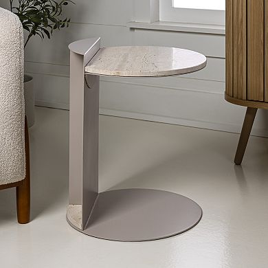 Evelyn Contemporary Natural Marble/metal Handmade C-shaped End Table