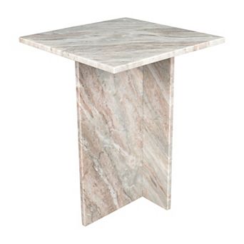 Cecil Contemporary Natural Marble Handmade T-shaped End Table