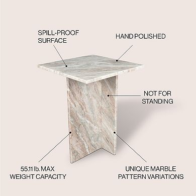Cecil Contemporary Natural Marble Handmade T-shaped End Table