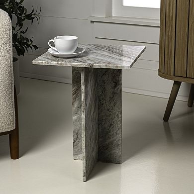 Cecil Contemporary Natural Marble Handmade T-shaped End Table