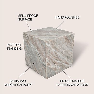 Felix Contemporary Natural Marble Handmade Cube End Table