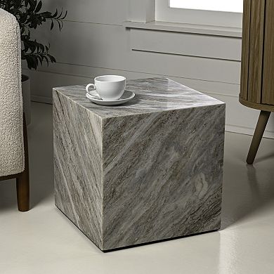 Felix Contemporary Natural Marble Handmade Cube End Table