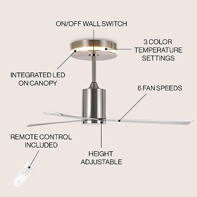 Levi 1-light Minimalist 6-speed Iron Height Adjustable Integrated Led Ceiling Fan With Remote