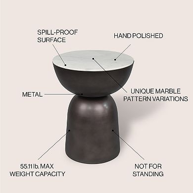 Atarah Contemporary Natural Marble/metal Handmade Hourglass End Table