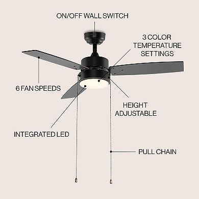 Blair 1-light Minimalist 3-speed Iron Height Adjustable Integrated Led Ceiling Fan With Pull Chains