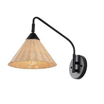 Kiawah 1-light Vintage Coastal Rattan/metal Swing Arm Led Sconce