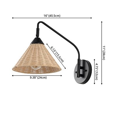 Kiawah 1-light Vintage Coastal Rattan/metal Swing Arm Led Sconce