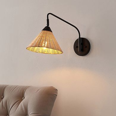 Kiawah 1-light Vintage Coastal Rattan/metal Swing Arm Led Sconce