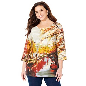 Catherines Women's Plus Size 3/4 Sleeve Seasonal Tee