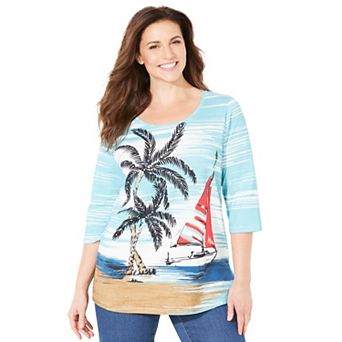 Catherines Women's Plus Size 3/4 Sleeve Seasonal Tee