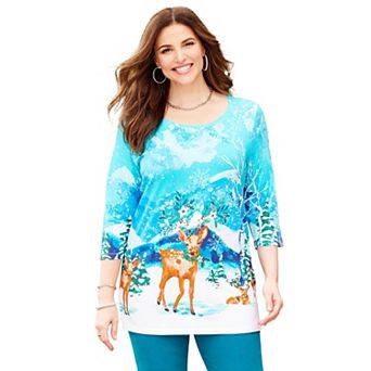 Catherines Women's Plus Size 3/4 Sleeve Seasonal Tee