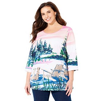 Catherines Women's Plus Size 3/4 Sleeve Seasonal Tee