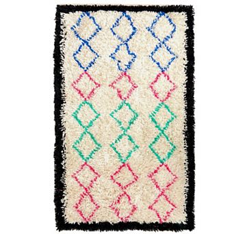 Handwoven Multicolored Geometric Trellis Plush Wool Shag Area Rug