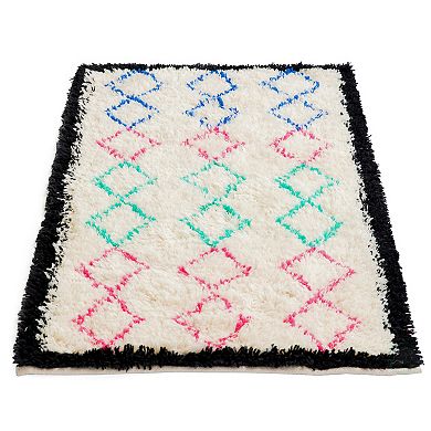 Handwoven Multicolored Geometric Trellis Plush Wool Shag Area Rug
