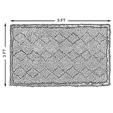 Handwoven Multicolored Geometric Trellis Plush Wool Shag Area Rug