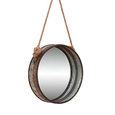 Galvanized Metal Framed Round Wall Mirror