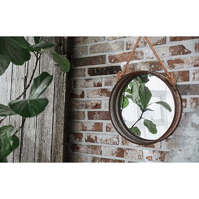 Galvanized Metal Framed Round Wall Mirror