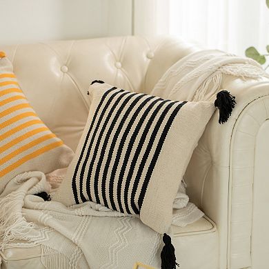 Handwoven Cotton Throw Pillow Cover with Striped Lines