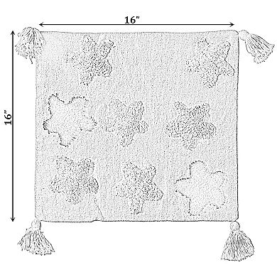 Handwoven Cotton Throw Pillow Cover with Tufted Star Pattern and Side Tassels with Filler