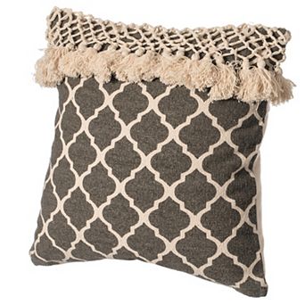 Handwoven Cotton Throw Pillow Cover with Ogee Pattern and Tasseled Top with Filler