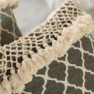 Handwoven Cotton Throw Pillow Cover with Ogee Pattern and Tasseled Top with Filler